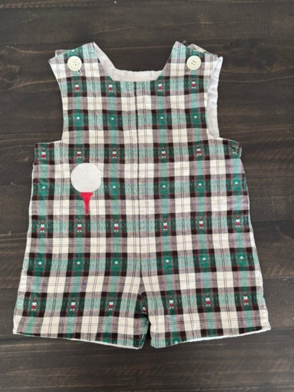 Vintage 90s Golf Plaid Romper Jon Jon Size 2 Boys Classic Traditions Made USA